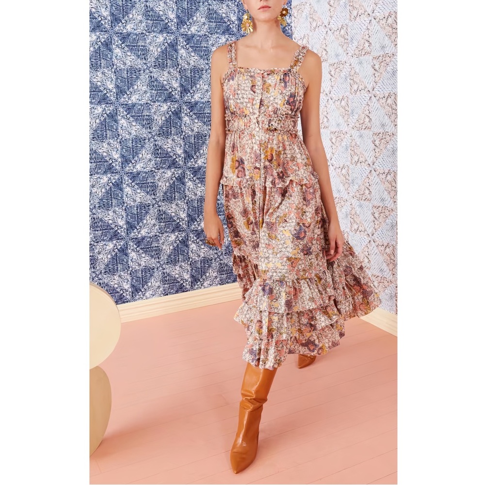 Ulla Johnson Midi Ruffle Floral Emmaline Tiered Dress